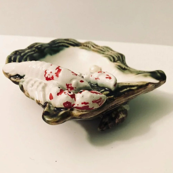 Vtg Oyster Shell  Ashtray with Lobster Pearl Dish Japan Trinket Dish - Picture 5 of 16